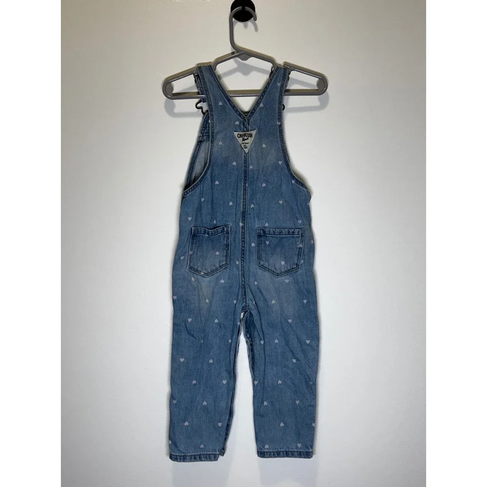 OshKosh Bgosh Baby Girl Blue Denim Heart Print Overalls 18M Light Wash Bibs‎